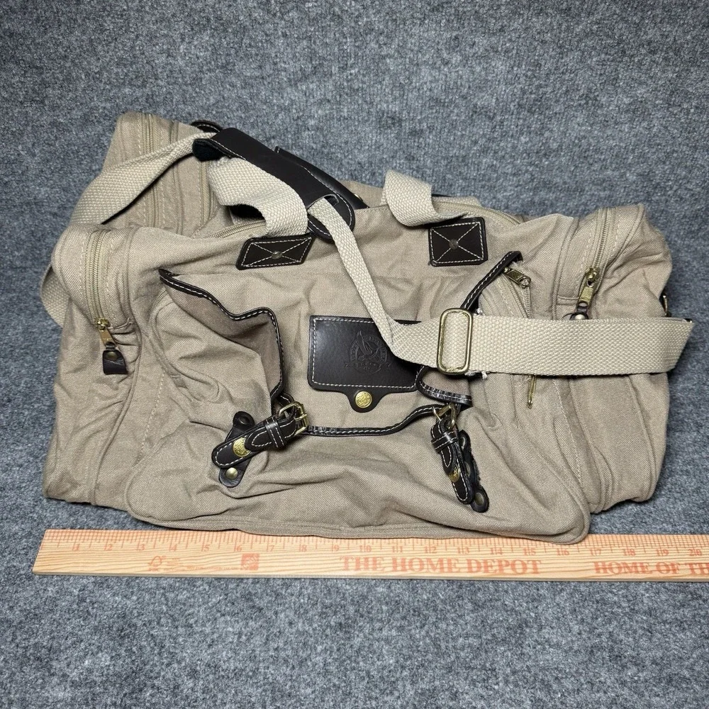 VTG Eddie Bauer Duffle Bag Canvas Leather Trim Ford Travel Utility Weekender